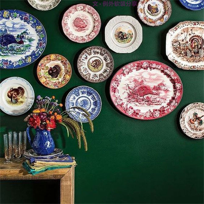 室內(nèi)軟裝設計瓷盤從飯桌跑到墻上啦！-別墅設計,軟裝設計,室內(nèi)設計,豪宅設計,深圳例外軟裝設計公司